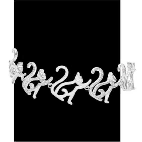 Kitty Cat Adjustable Bolo Platinum Bracelet w/Diamond Accents (BEAUTIFUL!) - Picture 2 of 6